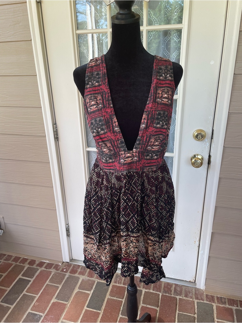Free People M Boho Festival Dress Open Back Lace Up Handkerchief Hem